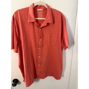 LL Bean Mens XXL Traditional Fit Short Sleeve Button Down Shirt Coral Slub